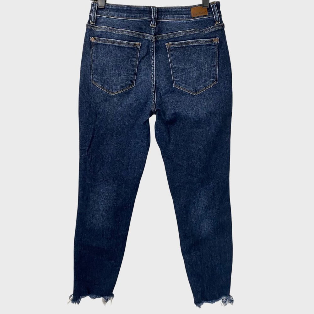Judy Blue Mid-Rise Destroyed Slim Fit Jeans Women's Size 27 Distressed Raw-Hem - Picture 4 of 11